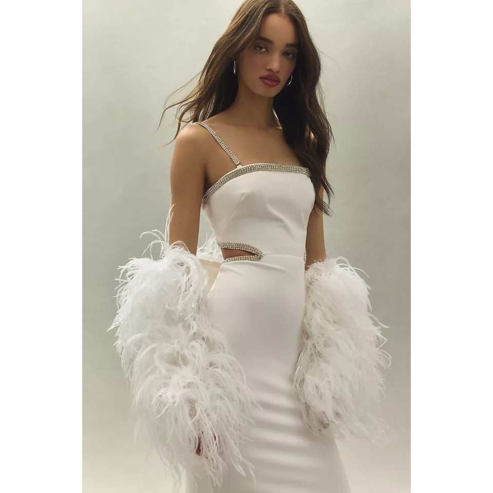 Dress The Population Ari Cutout Midi Dress Size XL White Crystal Embellished NEW